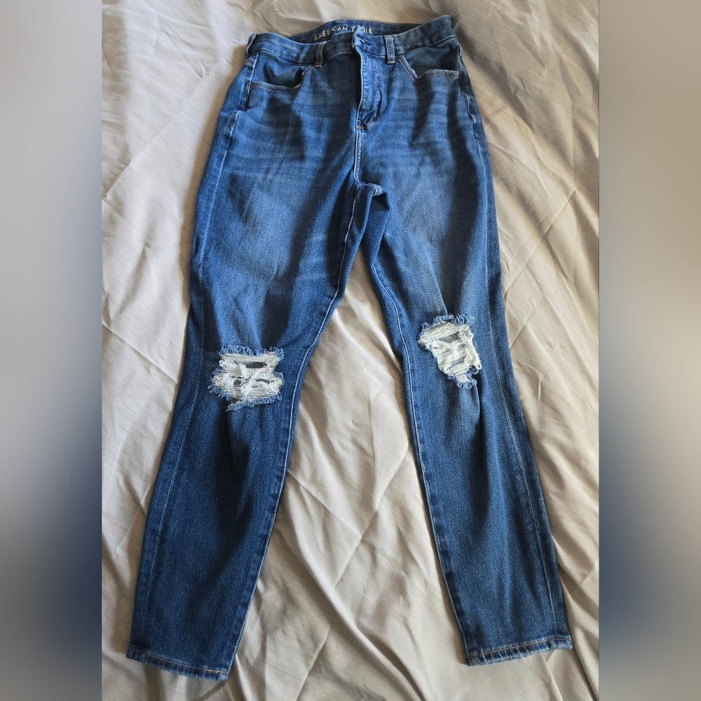 American Eagle Outfitters Curvy Ripped Blue Skinny Jeans